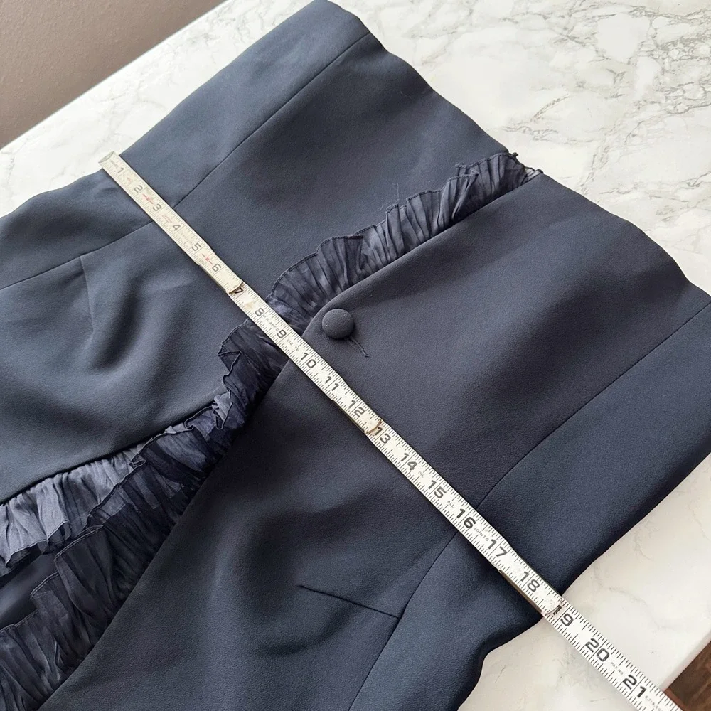 Sunny Choi Silk Ruffle Trim Long Sleeve Solid Navy Blue Jacket Women's Size 14